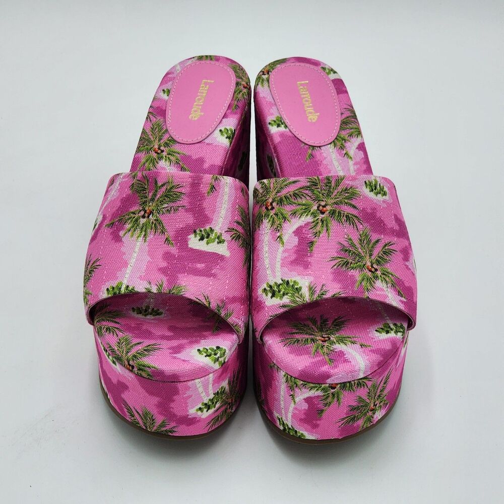 Larroude Palm Tree Miso Platform Chunky Heel Slide Sandals Hot Pink Size 8.5 - Picture 2 of 10